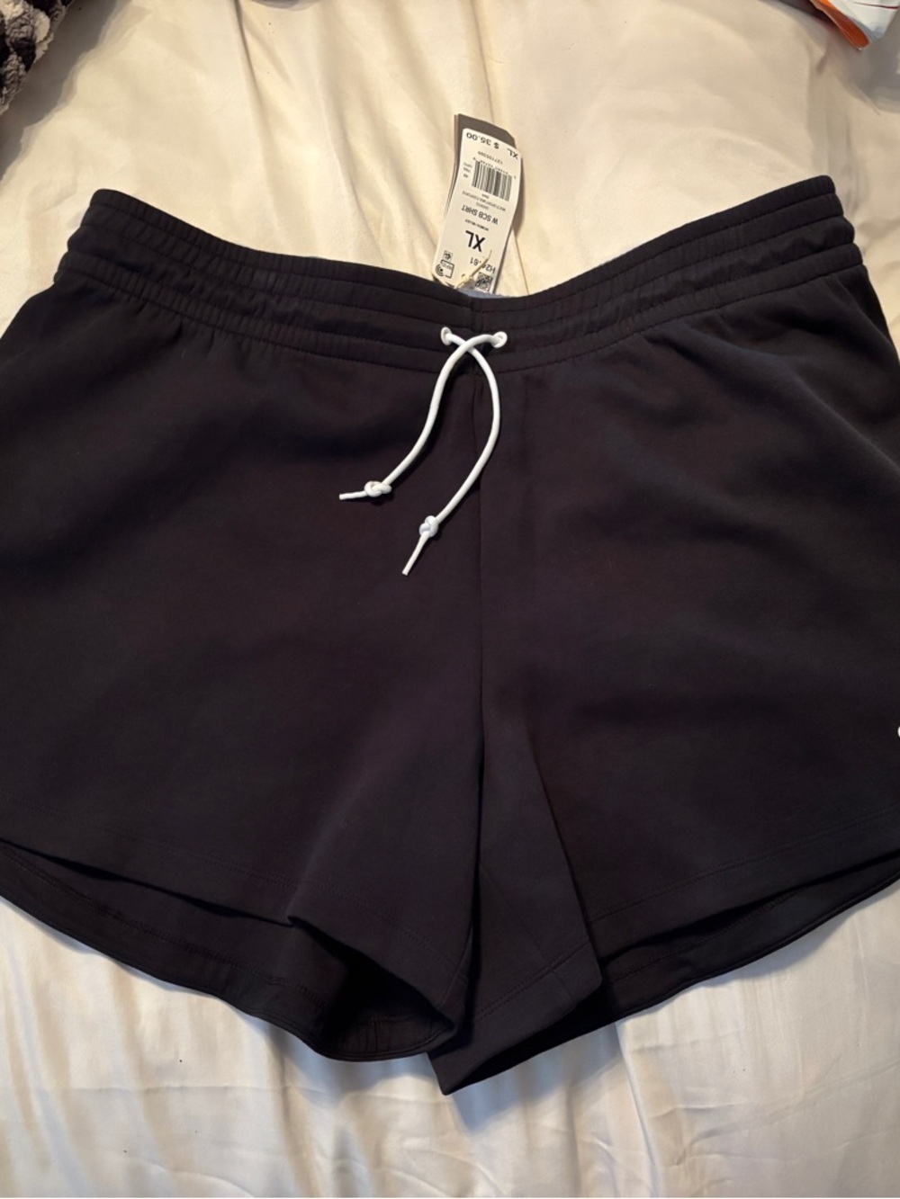 adidas Black Athletic Drawstring Shorts with White Cord